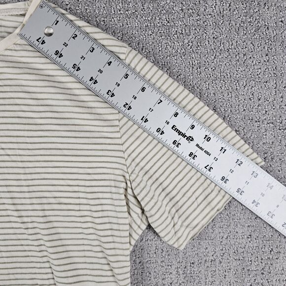 Zara Shirt Womens Large Off White Short Sleeve Basic Crew Neck Striped Ladies - Picture 6 of 8